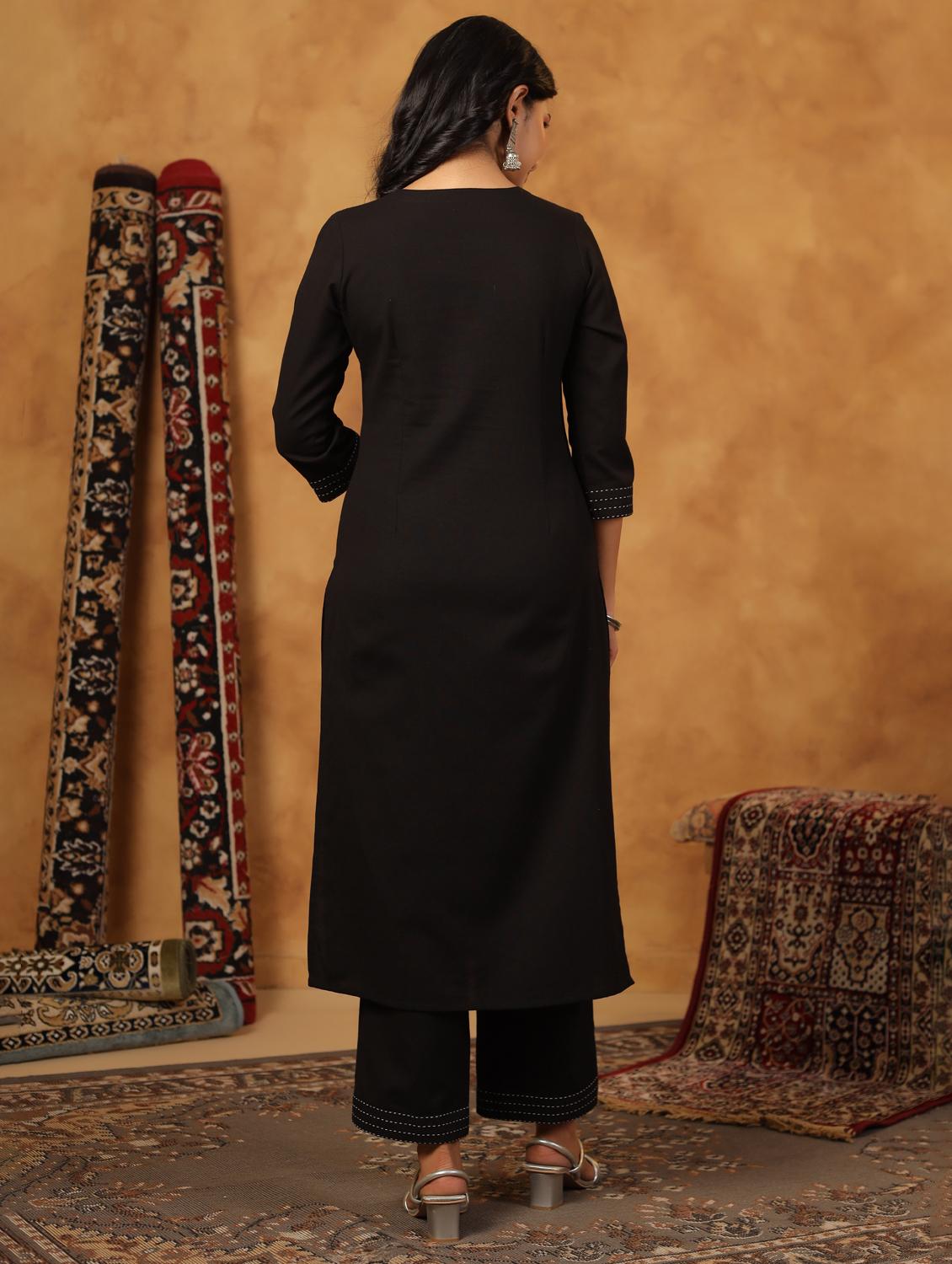 black cotton kurta palazzo set - 22057882 - Standard Image - 4
