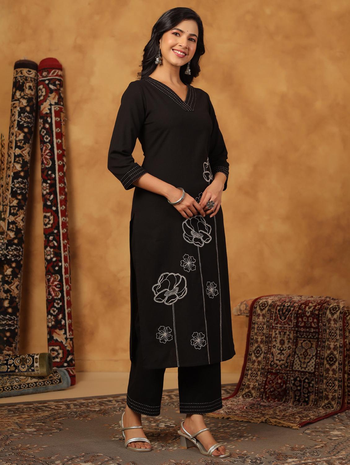 women embroidered three quarter sleeve kurta palazzo set - 22057883 -  Standard Image - 1