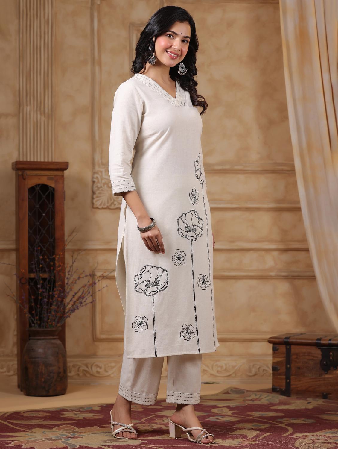 women embroidered three quarter sleeve kurta palazzo set - 22057884 -  Standard Image - 1