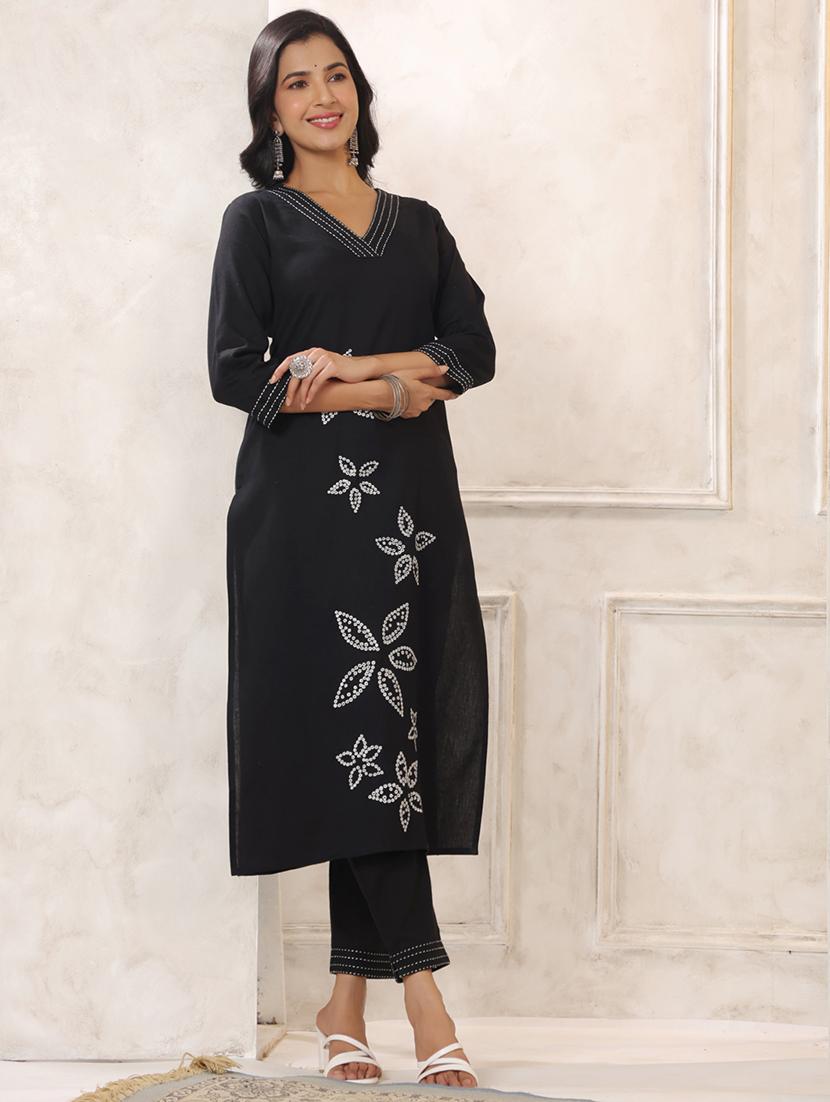 black cotton kurta palazzo set - 22057886 - Standard Image - 1