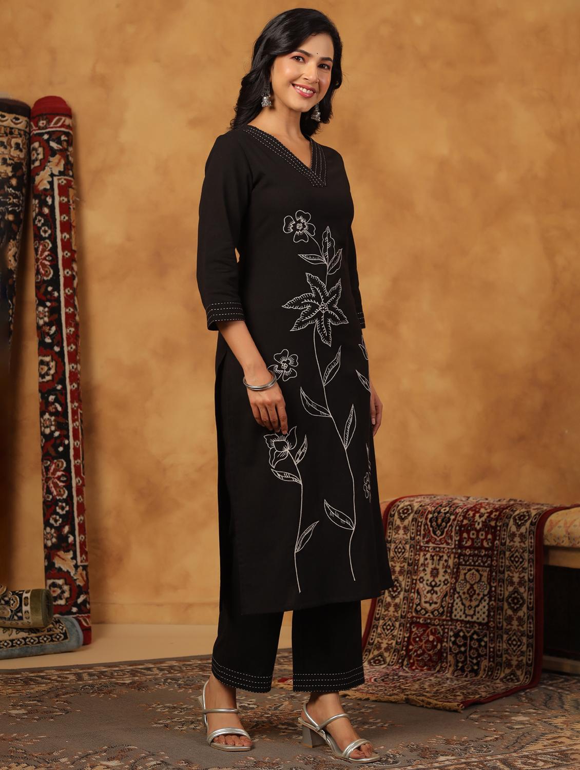 black cotton kurta palazzo set - 22057888 - Standard Image - 1