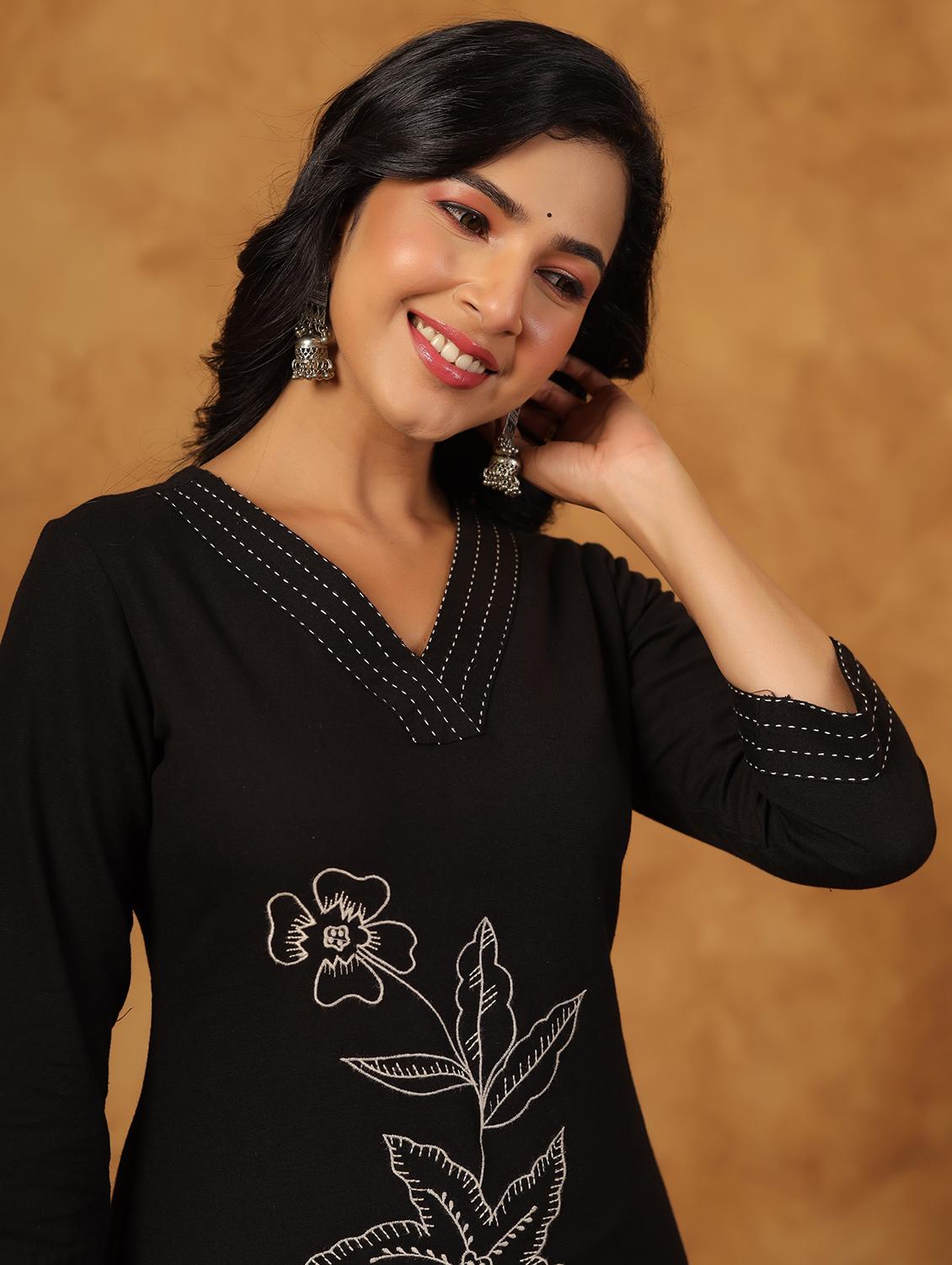black cotton kurta palazzo set - 22057888 - Standard Image - 4