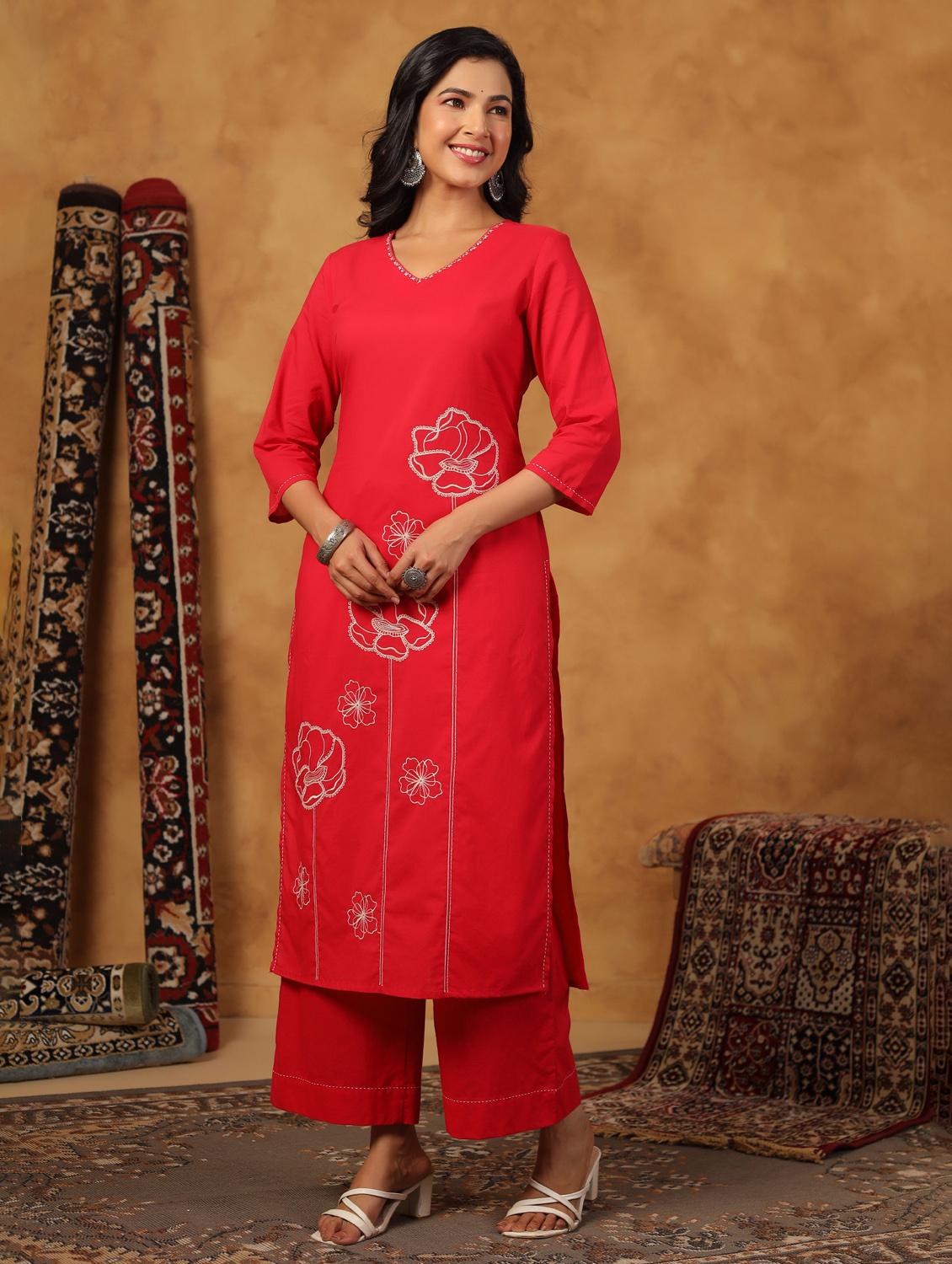 pink cotton kurta palazzo set - 22057889 - Standard Image - 1