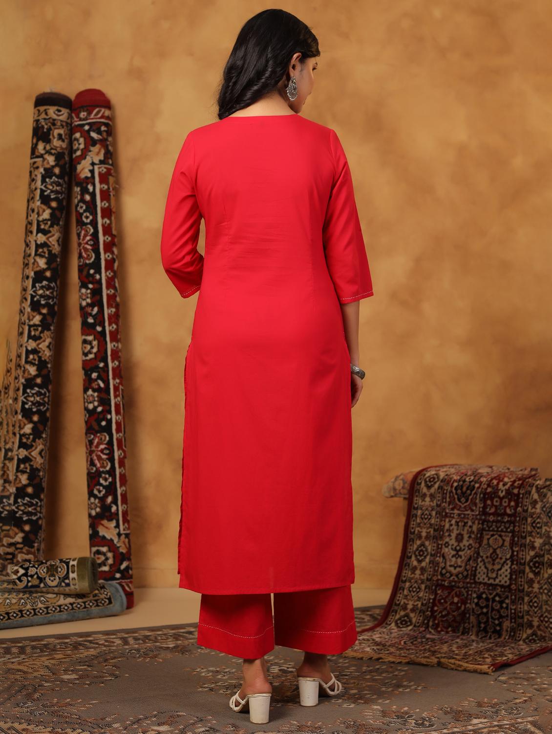 pink cotton kurta palazzo set - 22057889 - Standard Image - 4