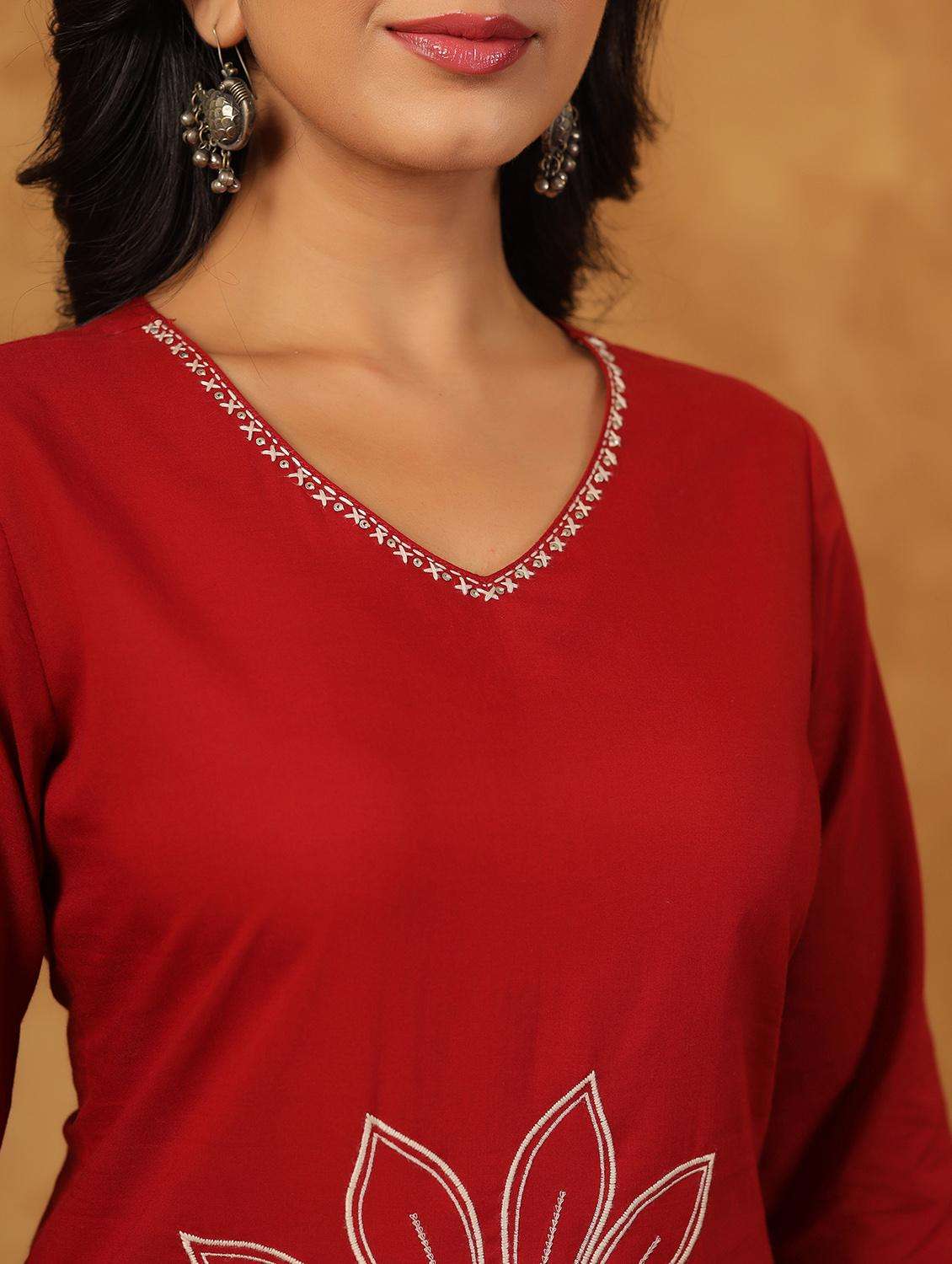 women embroidered three quarter sleeve kurta palazzo set - 22057890 -  Standard Image - 1