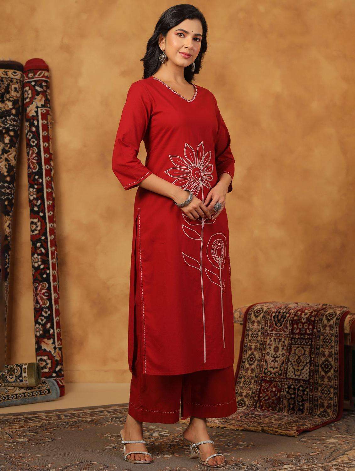 women embroidered three quarter sleeve kurta palazzo set - 22057890 -  Standard Image - 4
