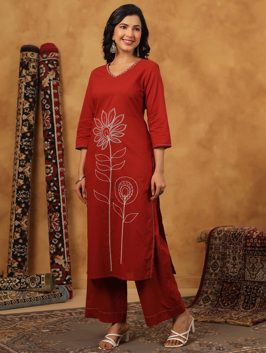 rust cotton kurta palazzo set - 22057892 - Standard Image - 1
