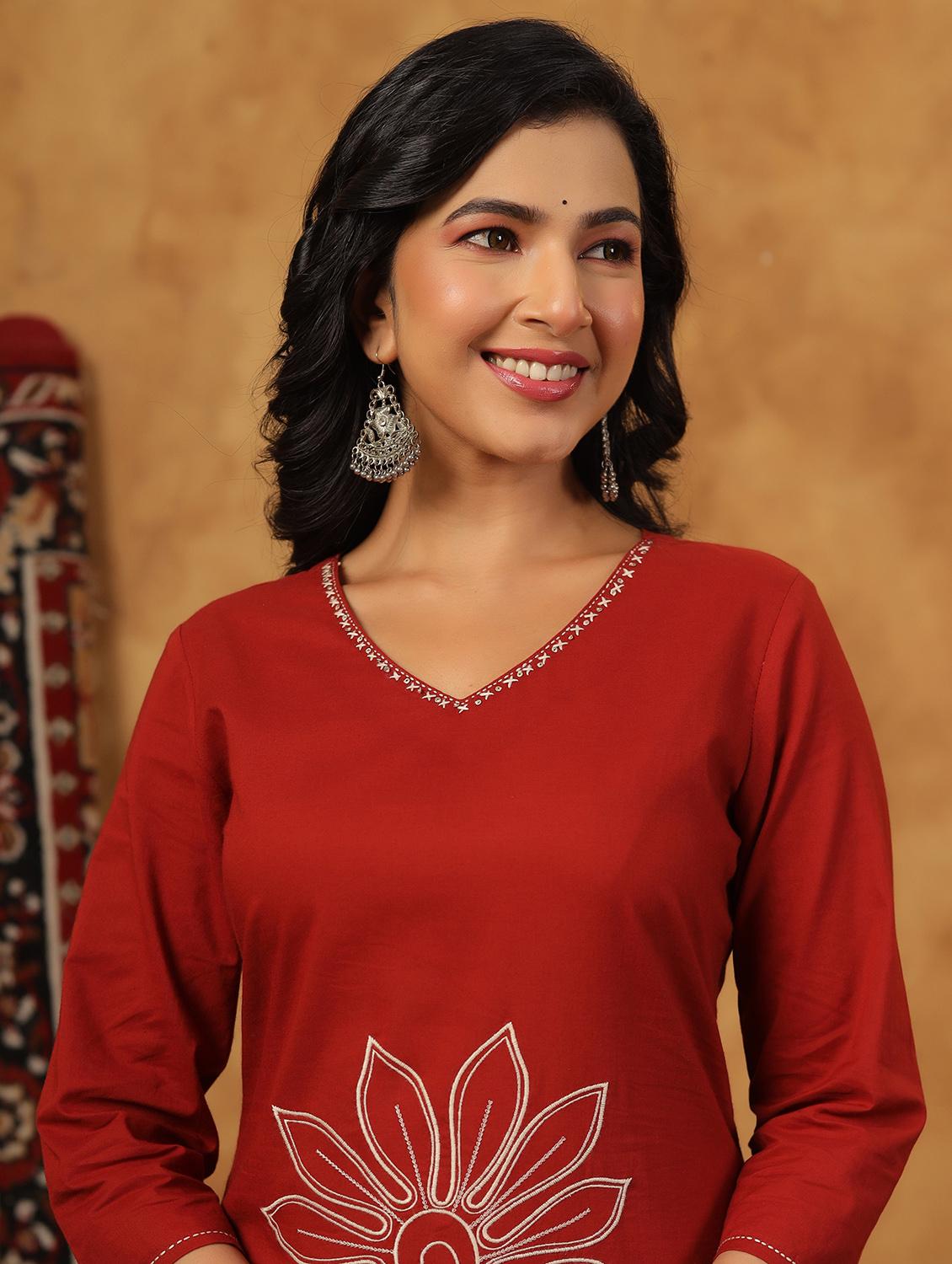 rust cotton kurta palazzo set - 22057892 - Standard Image - 4