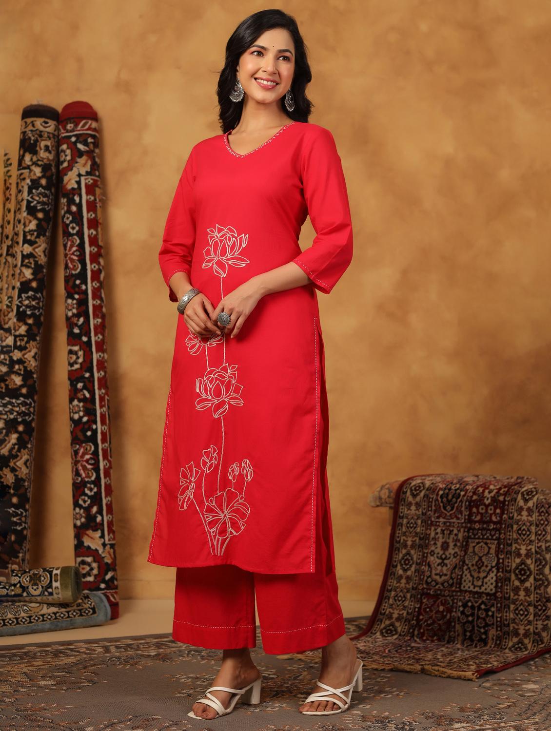 pink cotton kurta palazzo set - 22057893 - Standard Image - 1