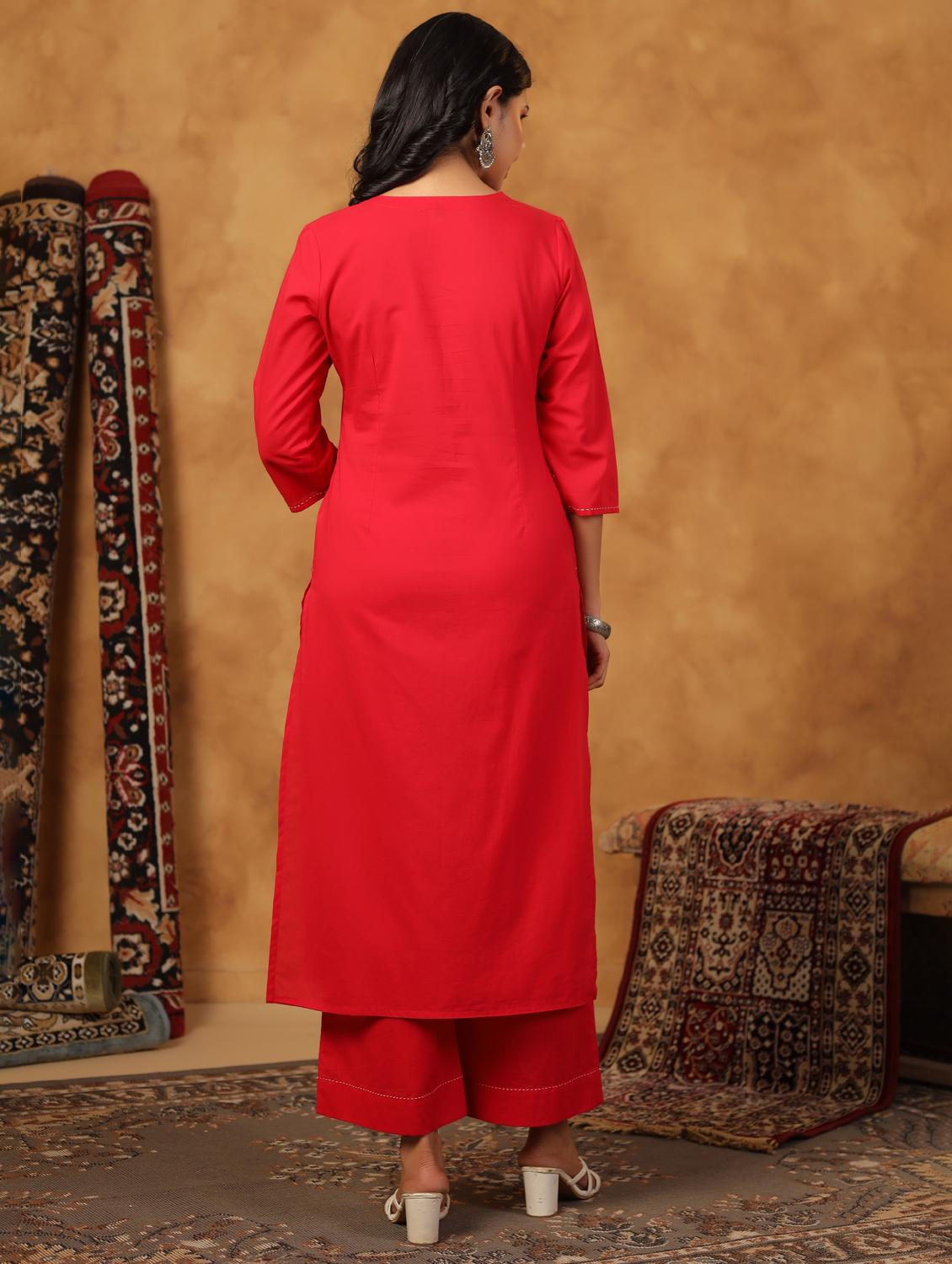 pink cotton kurta palazzo set - 22057893 - Standard Image - 4