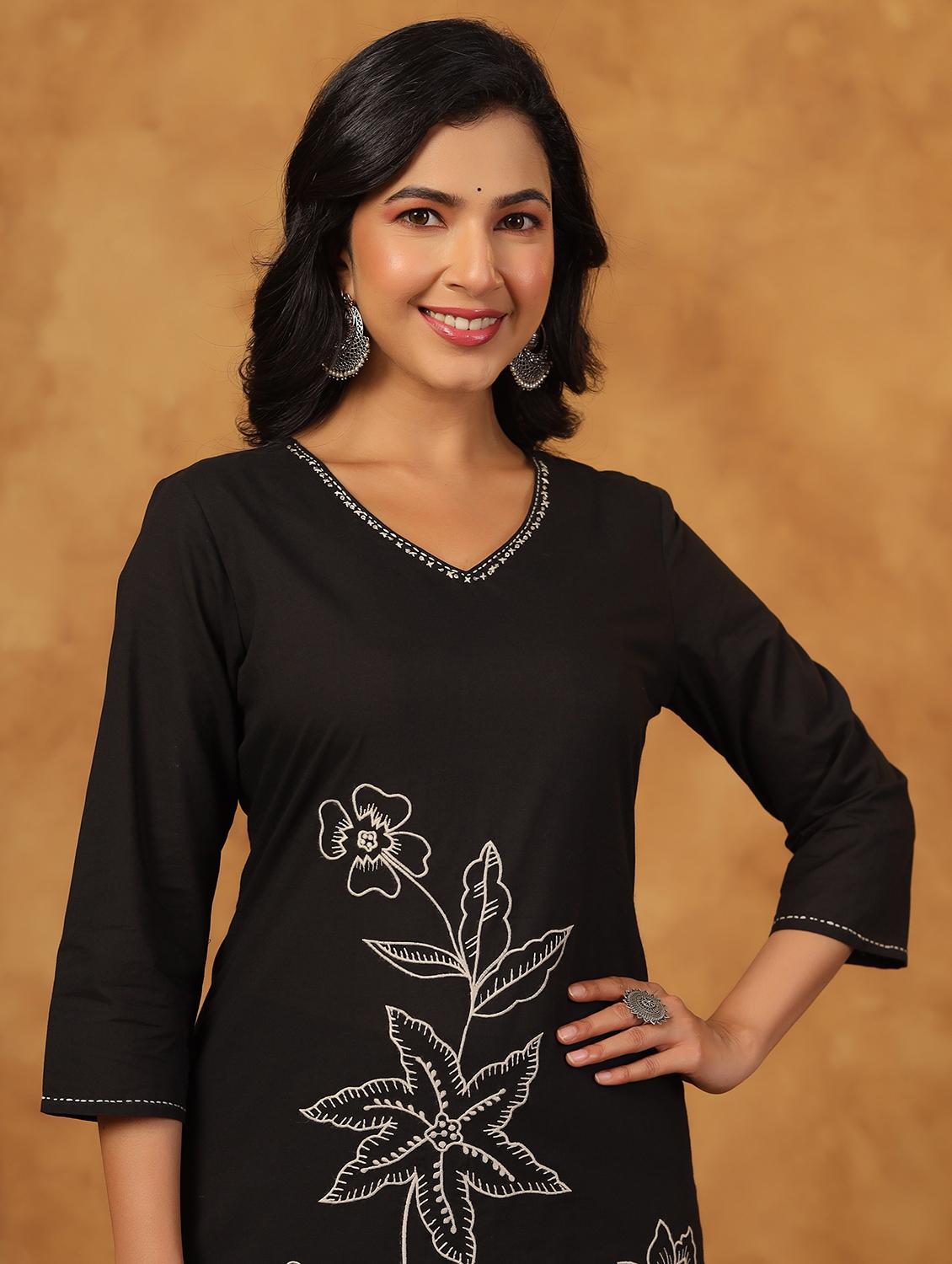 black cotton kurta palazzo set - 22057894 - Standard Image - 4