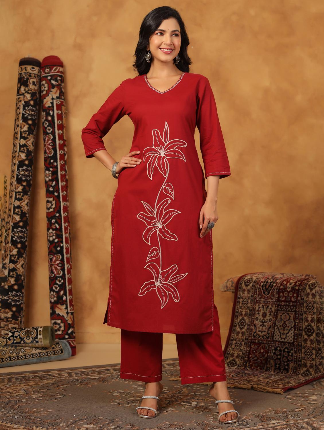 maroon cotton kurta palazzo set - 22057896 - Standard Image - 1