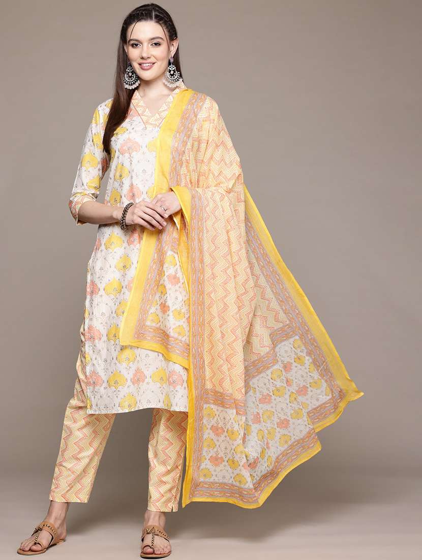 women printed three quarter sleeve kurta pant with dupatta set - 22057901 -  Standard Image - 1