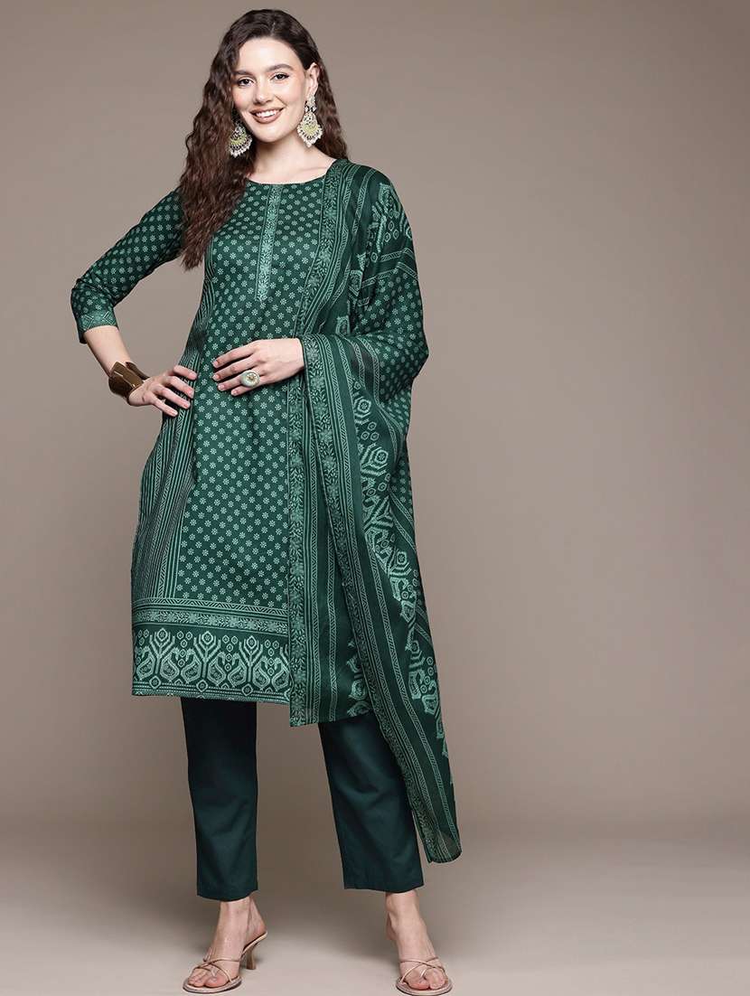 women printed three quarter sleeve kurta pant with dupatta set - 22057907 -  Standard Image - 1