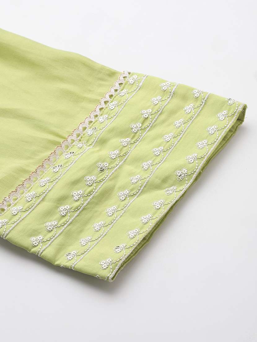 women solid with work three quarter sleeve kurta pant with dupatta set - 22057912 -  Standard Image - 6