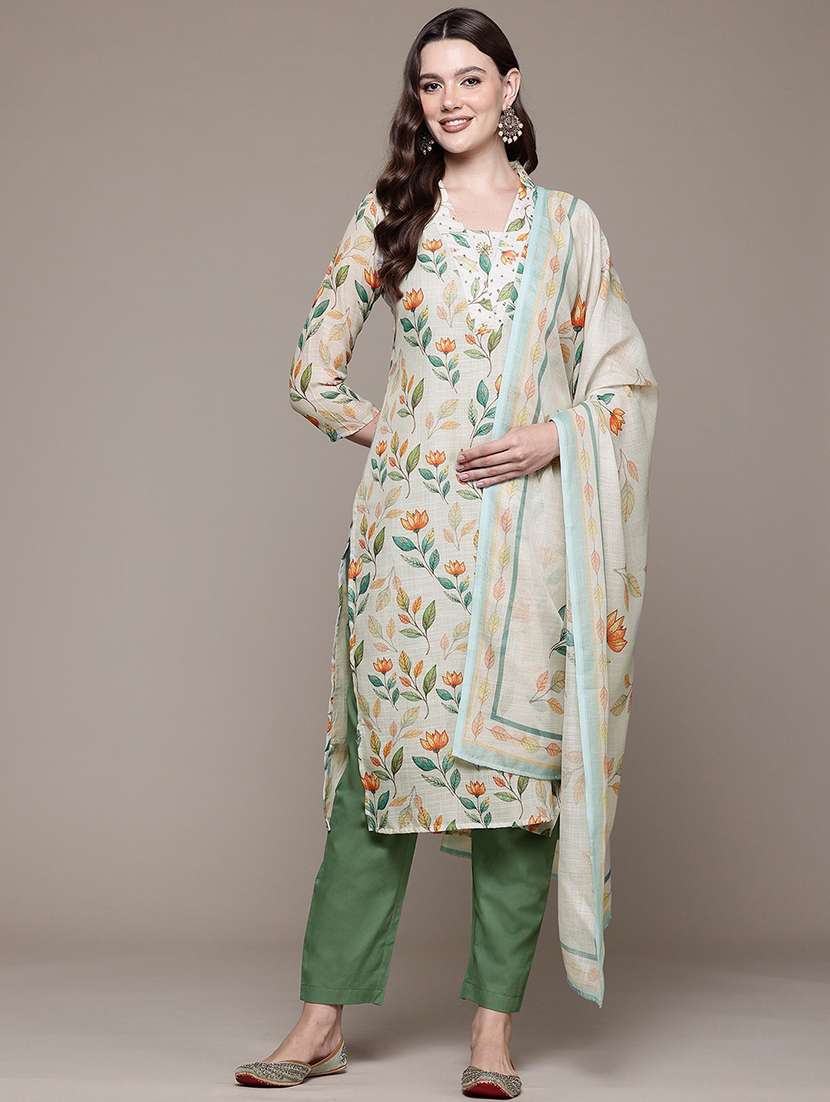 women three quarter sleeve kurta pant with dupatta set