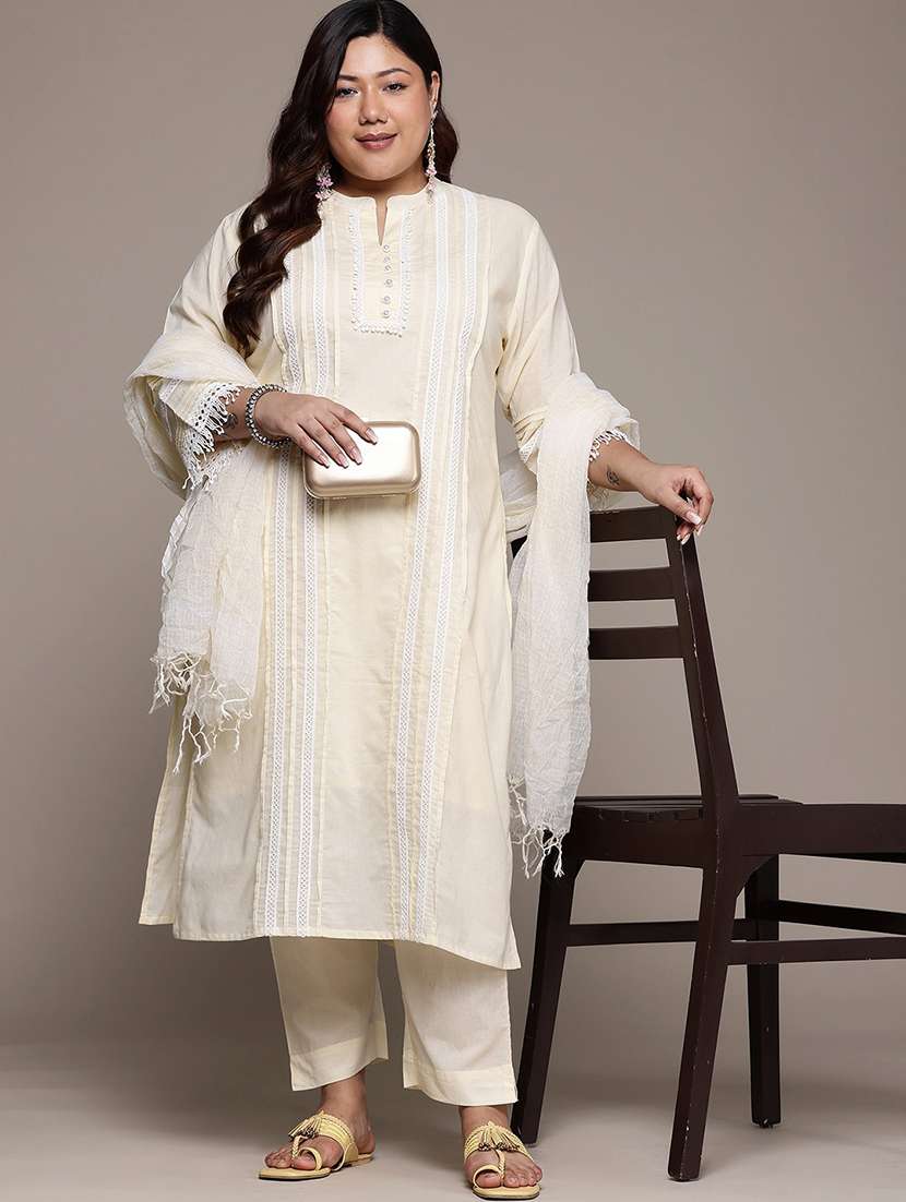 cream cotton suit  set