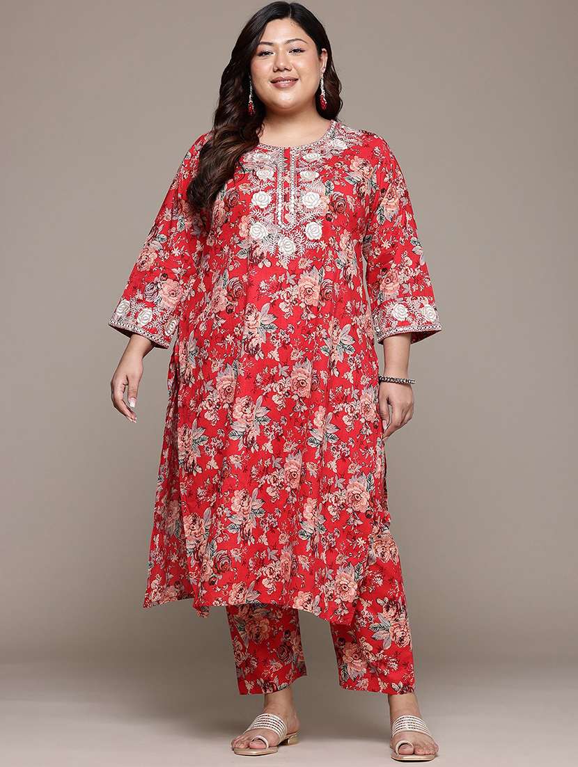 red cotton suit set - 22058094 - Standard Image - 1
