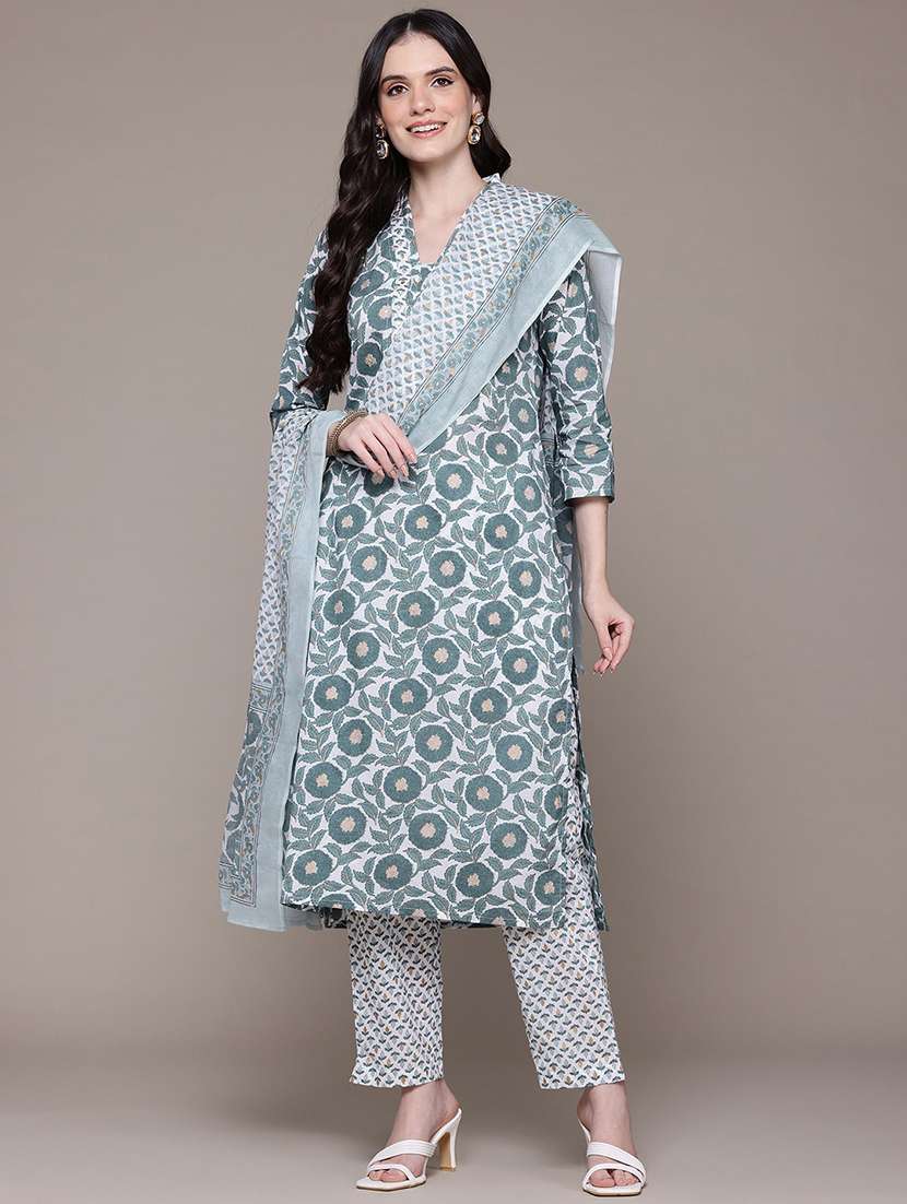 teal cotton suit  set - 22058103 -  Standard Image - 1