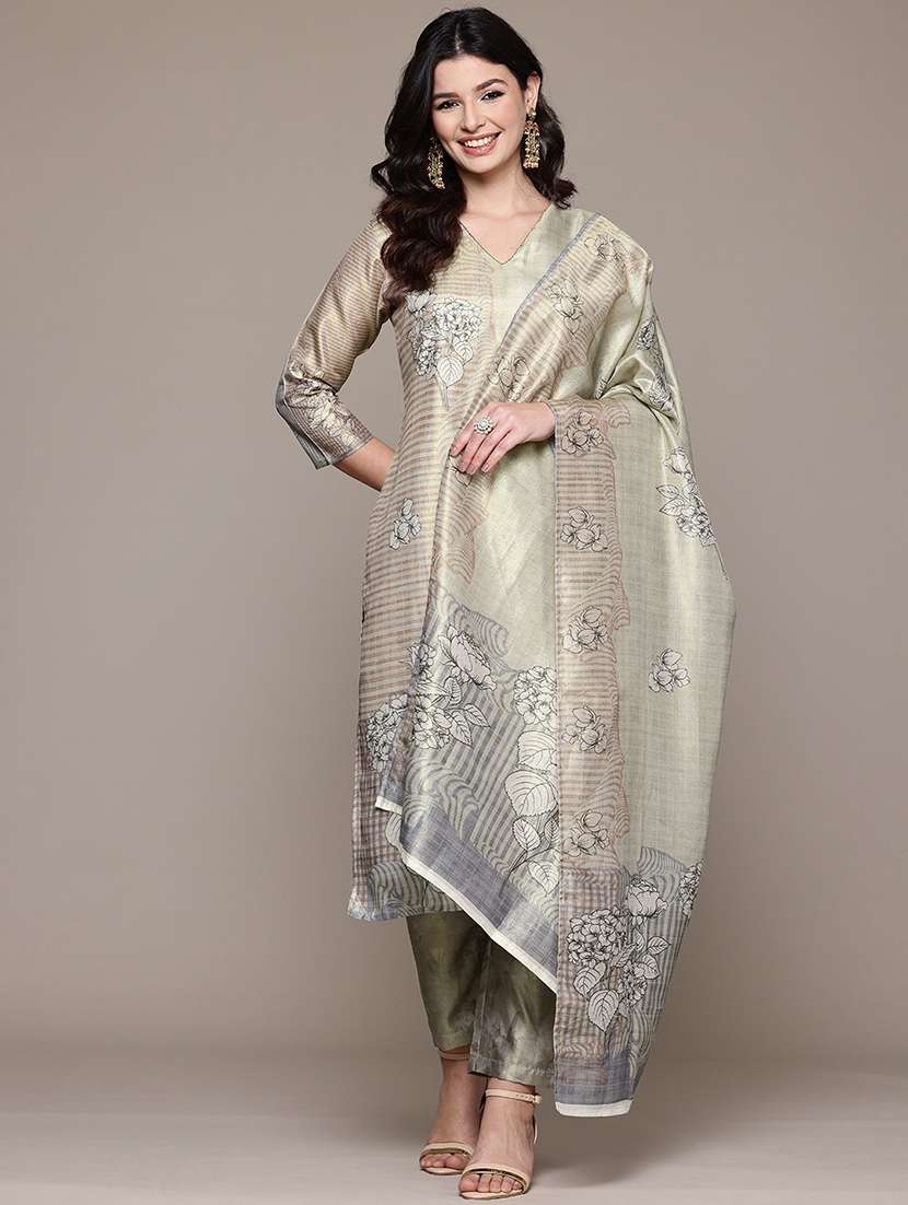 women three quarter sleeve kurta pant with dupatta set - 22058116 -  Standard Image - 1