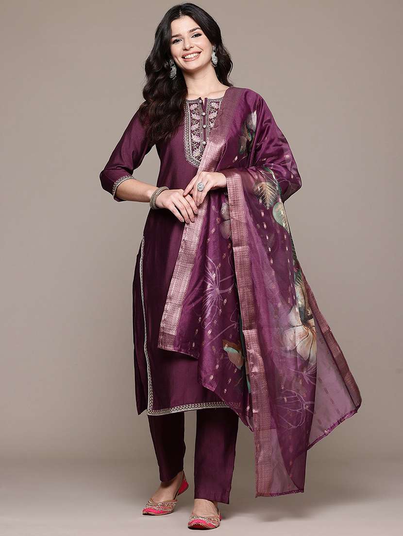 purple viscose suit  set - 22058126 -  Standard Image - 1