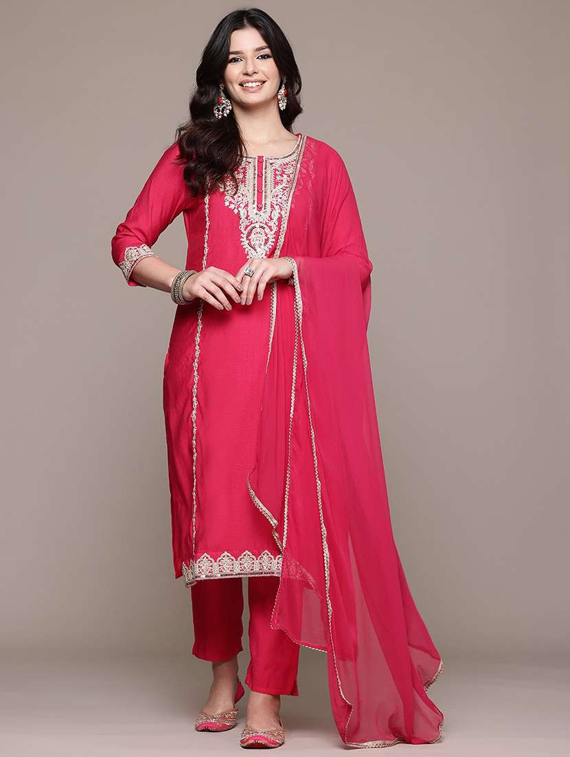 magenta viscose suit  set - 22058128 -  Standard Image - 1
