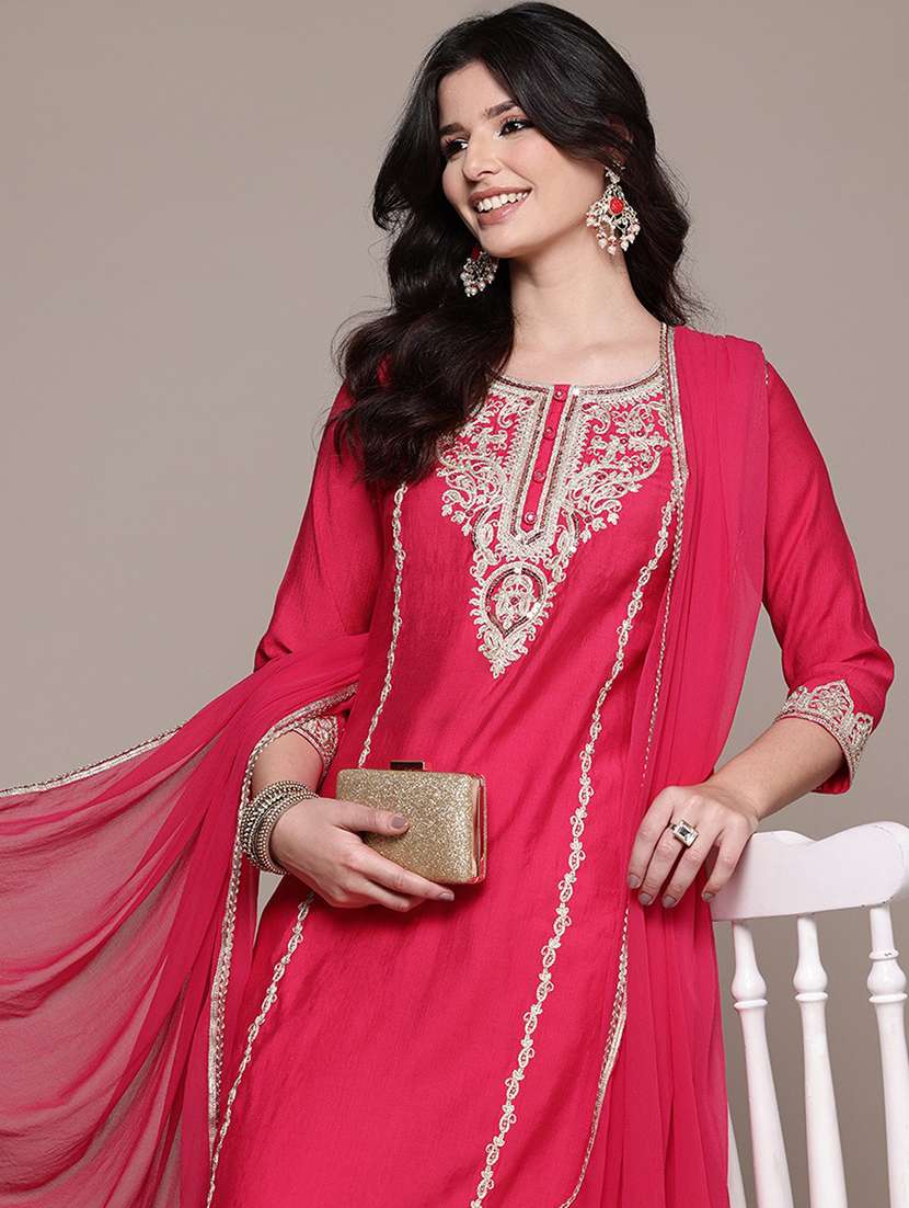 magenta viscose suit  set - 22058128 -  Standard Image - 4