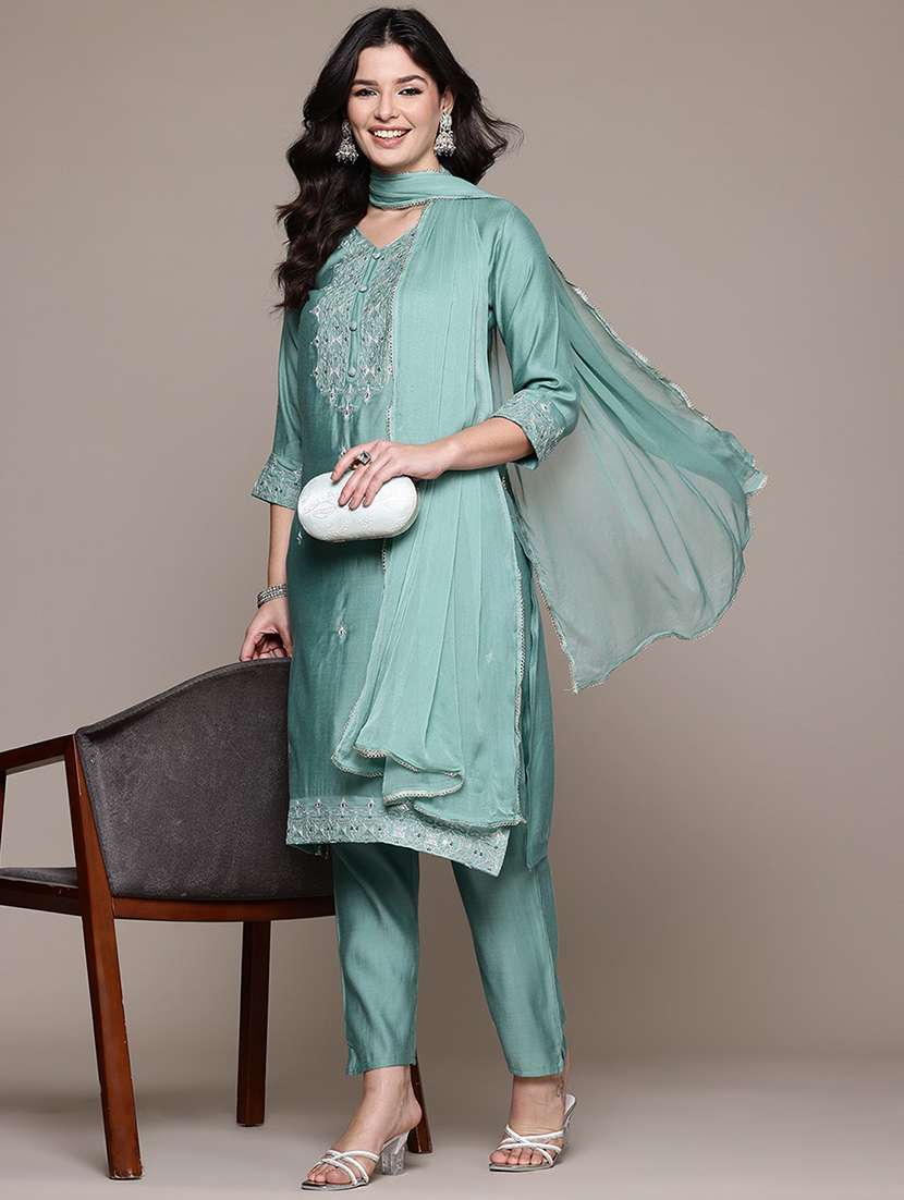 turquoise viscose suit  set