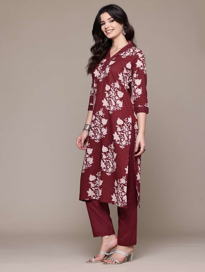 maroon cotton suit  set - 22058133 -  Standard Image - 1