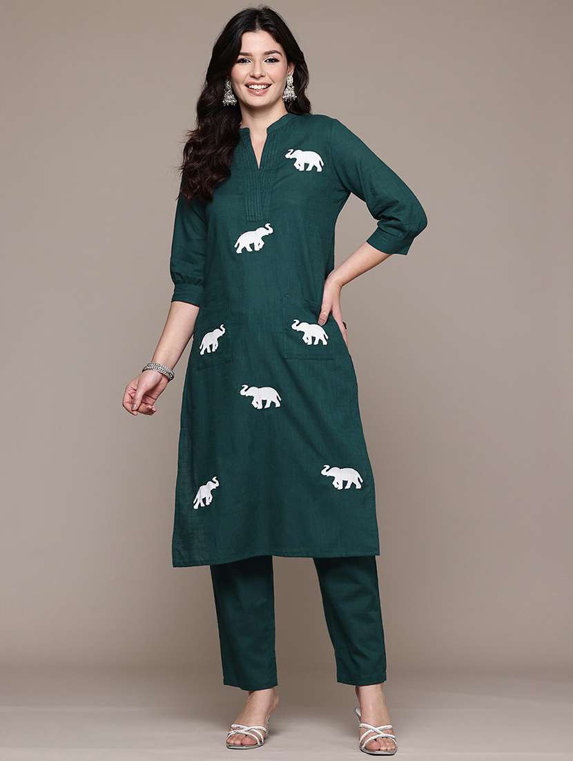 teal cotton kurta palazzo  set - 22058151 -  Standard Image - 1