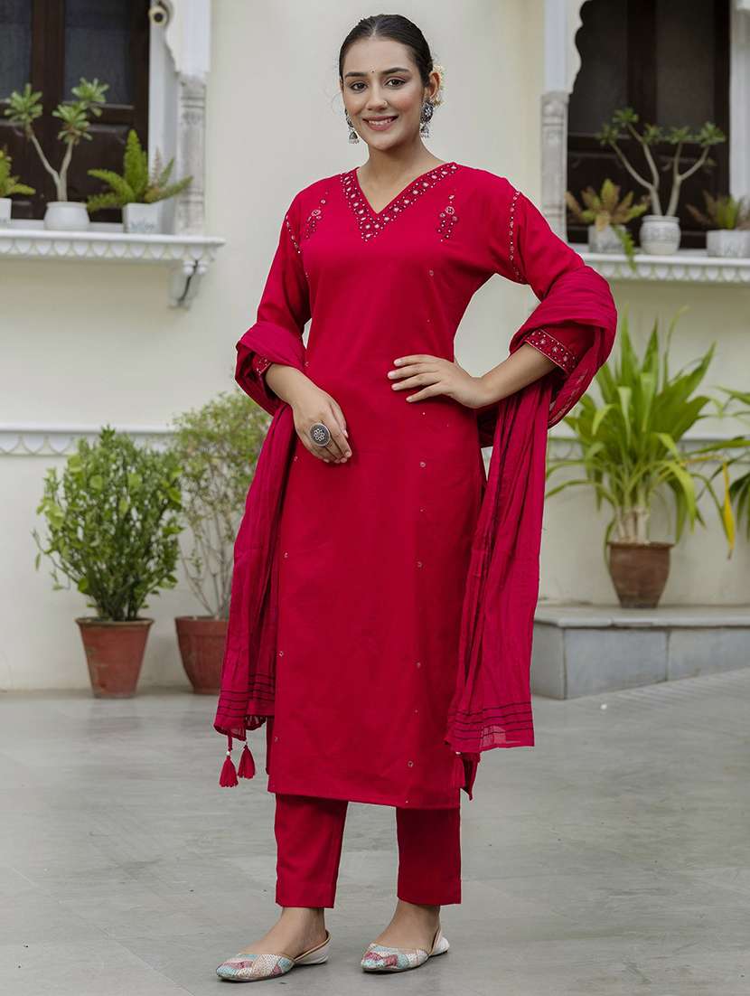 red cotton suit  set - 22058154 -  Standard Image - 1