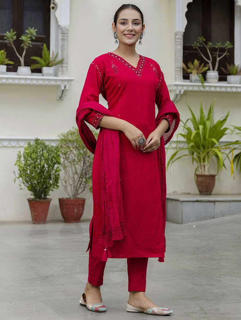red cotton suit  set - 22058154 -  Standard Image - 4