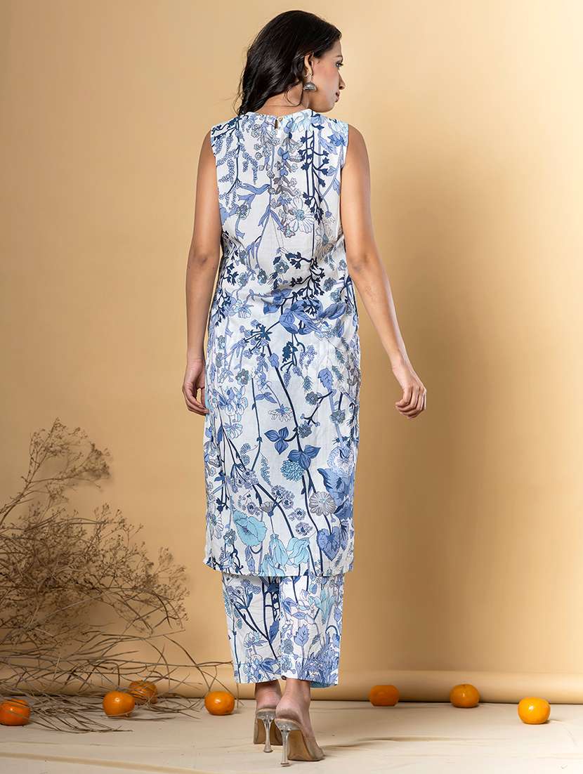 women printed sleeveless kurta and pant set - 22058163 -  Standard Image - 4