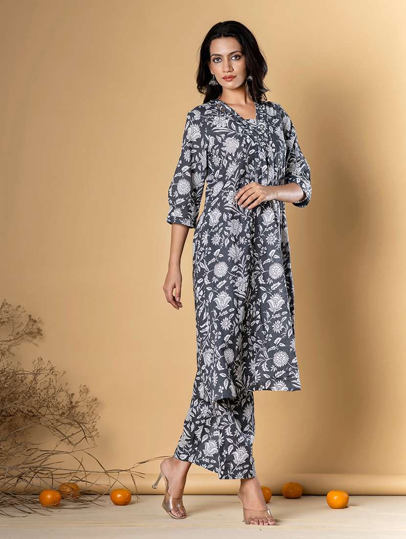 grey cotton kurta palazzo  set - 22058169 -  Standard Image - 1