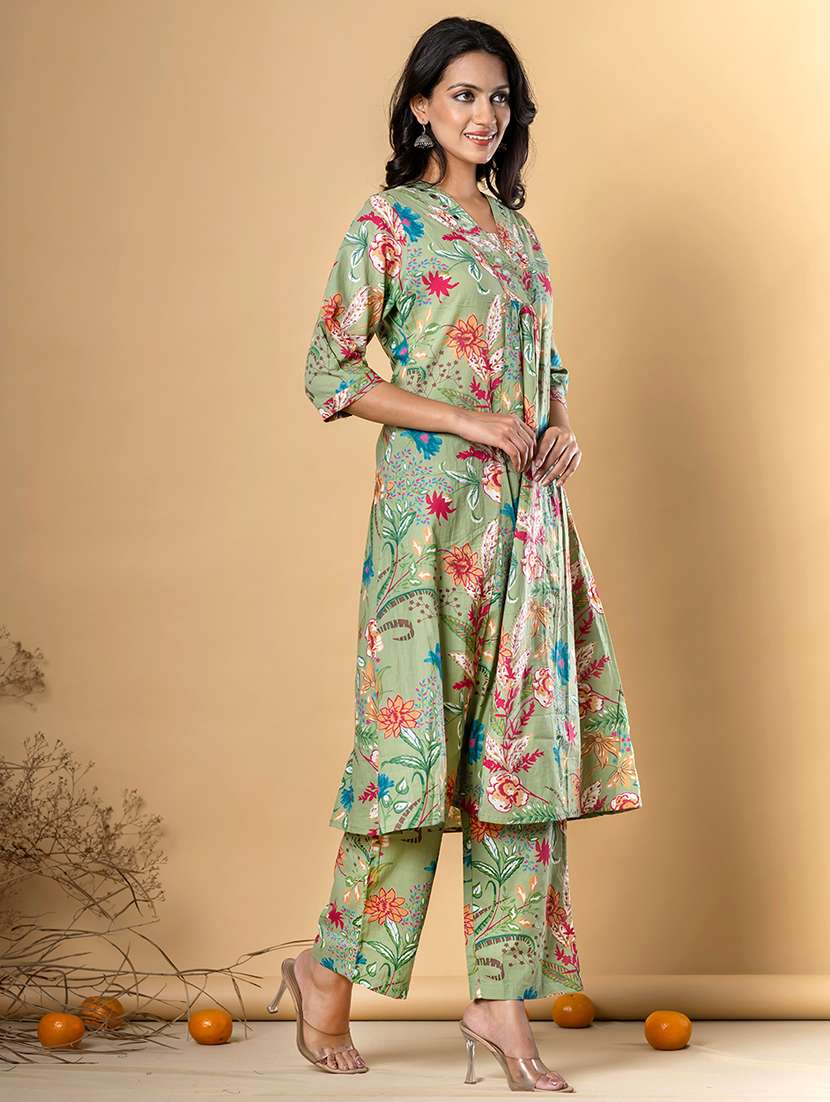 green cotton kurta palazzo  set - 22058172 -  Standard Image - 1
