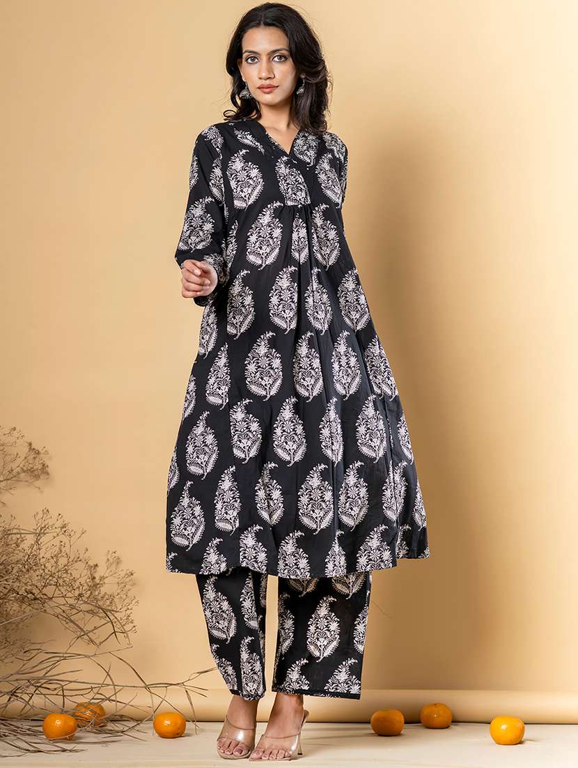 black cotton kurta palazzo  set - 22058174 -  Standard Image - 1