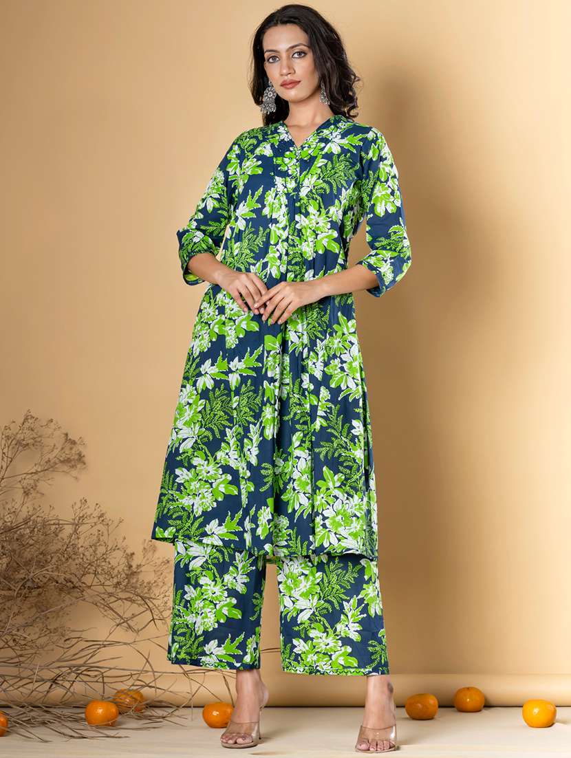 green cotton kurta palazzo  set