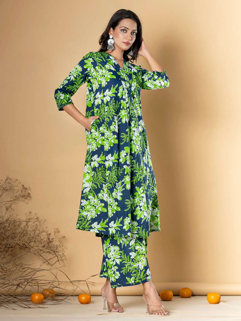 green cotton kurta palazzo  set - 22058175 -  Standard Image - 1