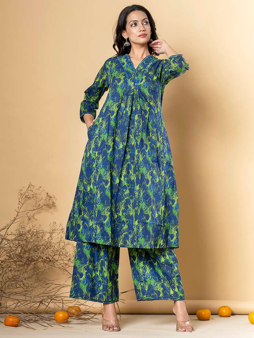 blue cotton kurta palazzo  set - 22058176 -  Standard Image - 1