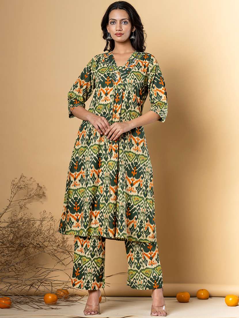 green cotton kurta palazzo  set