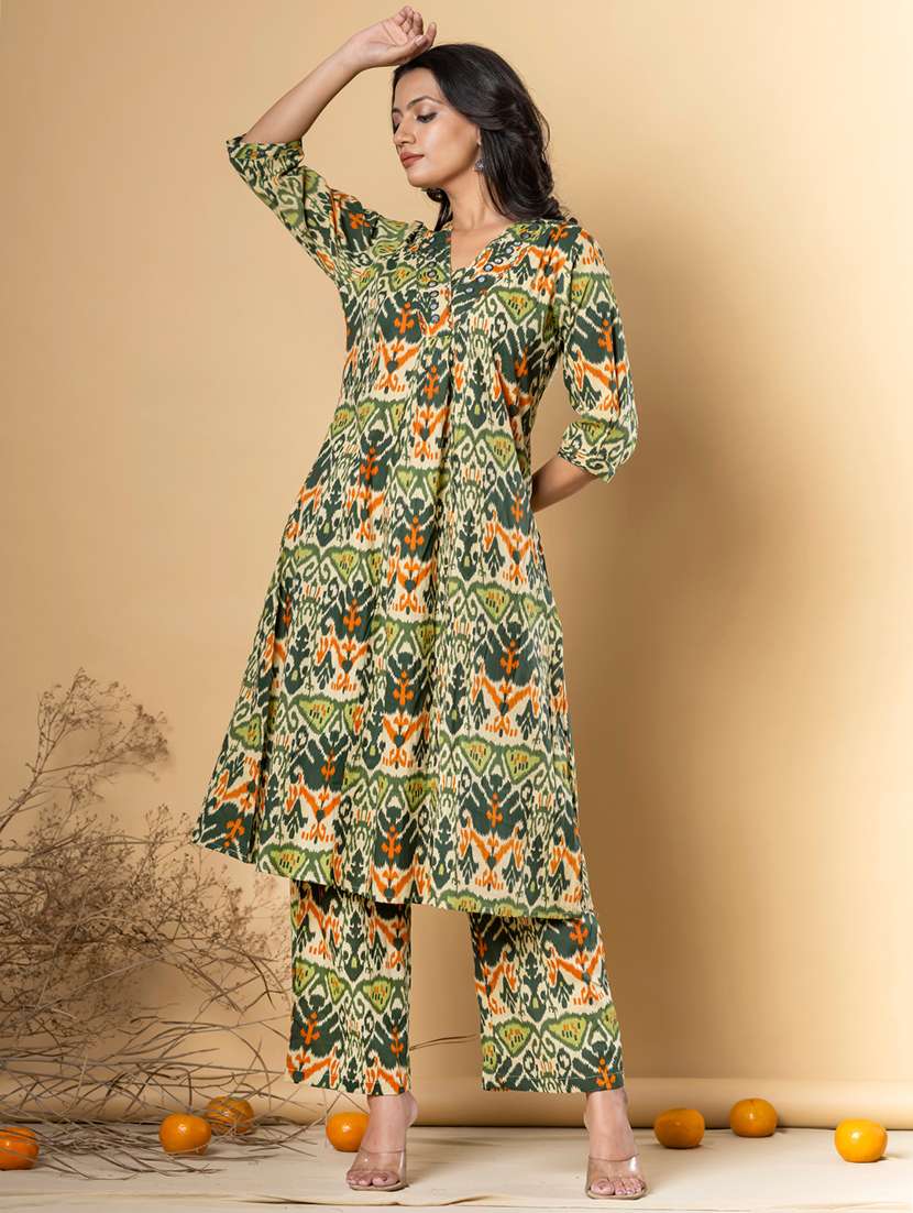 green cotton kurta palazzo  set - 22058183 -  Standard Image - 1