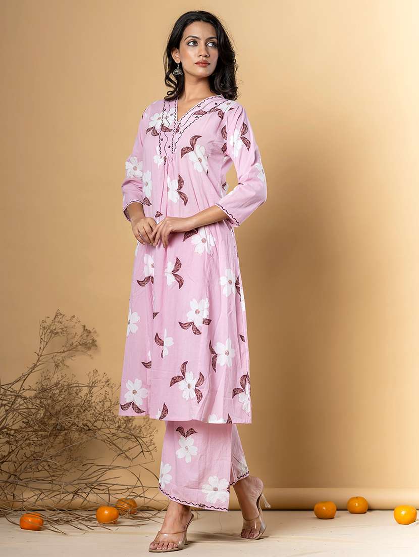 pink cotton kurta palazzo  set - 22058194 -  Standard Image - 1