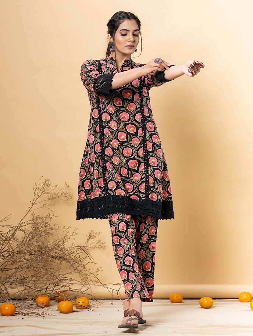 black cotton kurta palazzo  set - 22058198 -  Standard Image - 1