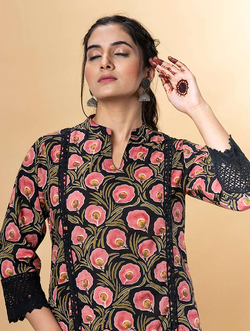 black cotton kurta palazzo  set - 22058198 -  Standard Image - 4