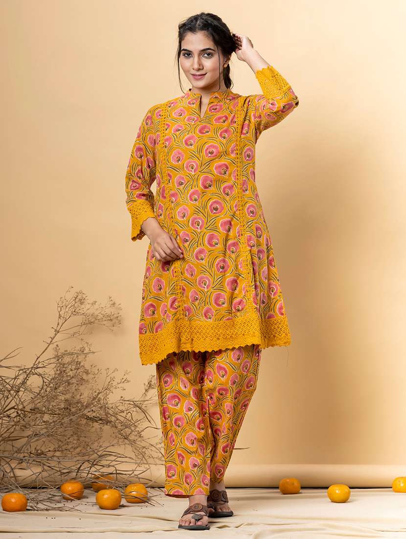 yellow cotton kurta palazzo  set - 22058201 -  Standard Image - 1