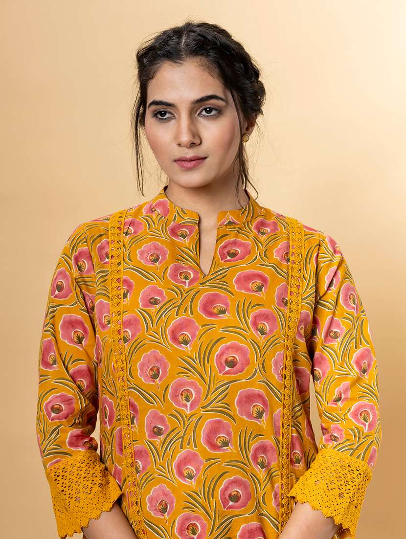 yellow cotton kurta palazzo  set - 22058201 -  Standard Image - 4