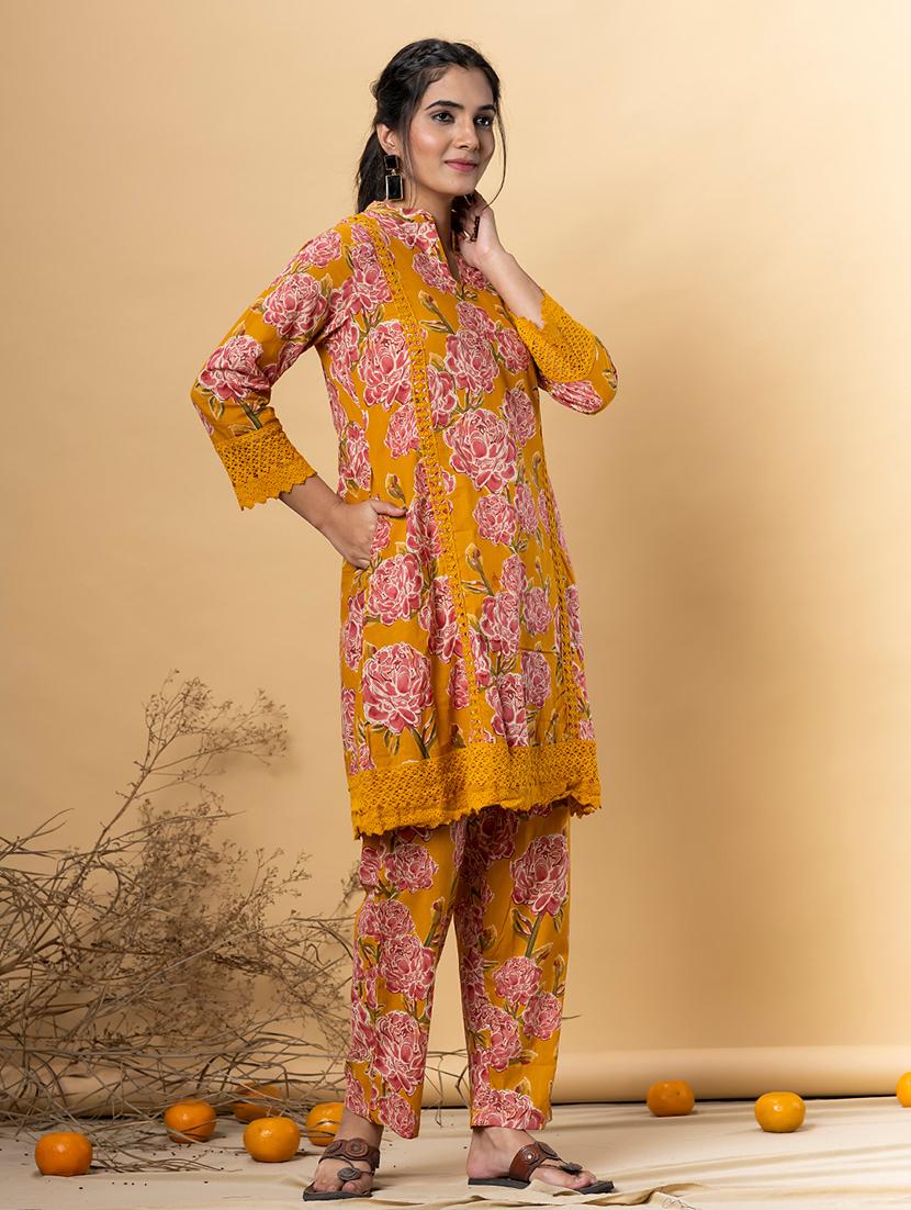 yellow cotton kurta palazzo set - 22058202 - Standard Image - 1