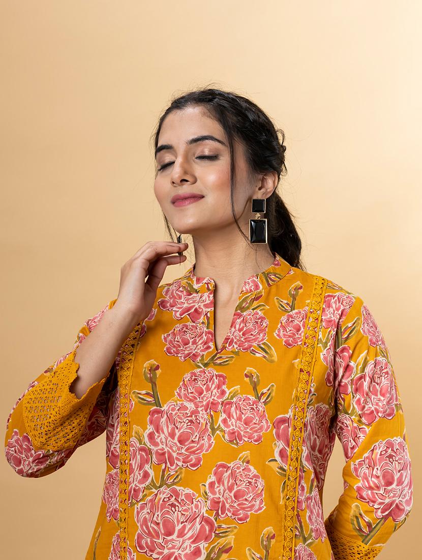 yellow cotton kurta palazzo set - 22058202 - Standard Image - 4