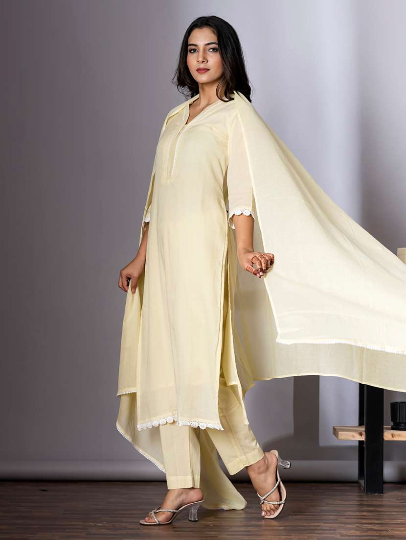 women three quarter sleeve kurta and pant with dupatta  - 22058212 -  Standard Image - 1