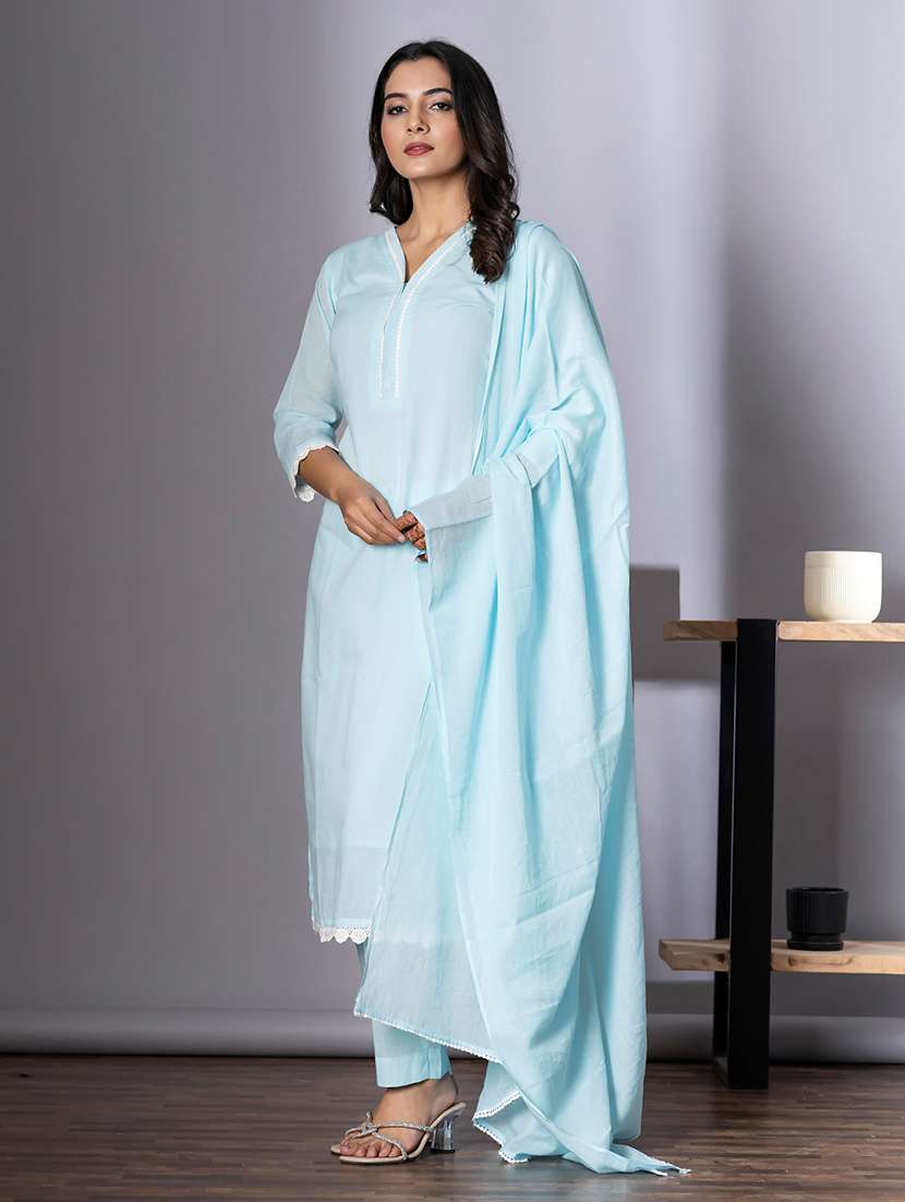 women three quarter sleeve kurta and pant with dupatta  - 22058213 -  Standard Image - 1